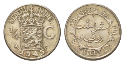 Голландская (Нидерландская) Индия 1/4 гульдена 1945 S KM 319 серебро UNC 4623-736