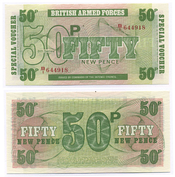 АНГЛИЯ 50 ПЕНСОВ 1972 ДЛЯ ВООРУЖЕННЫХ СИЛ, 6 СЕРИЯ, BRADBURY WILKJSON @ Co Pick M46 бумага UNC (ПРЕСС) 8588-80-1-1