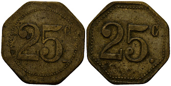 Франция 25 сантимов ND ресторанный жетон латунь 4166-414