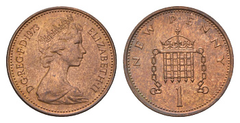 Великобритания 1 пенни 1973 Елизавета II (1952-2022) KM 915, Spink 4237 бронза 4627-644