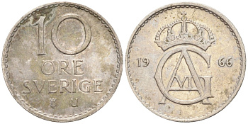 Швеция 10 эре 1966 Густав VI Адольф (1950-1973) KM 835 медно-никель 4147-934
