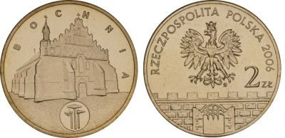 Польша 2 злотых 2006 MW, серия польские города, Бохня (BOCHNIA) KM 543, Parchimowicz 987 латунь UNC 603-823