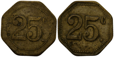 Франция 25 сантимов ND ресторанный жетон латунь 4166-414