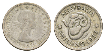 Австралия 1 шиллинг 1953 Елизавета II (1952-2022), овца меринос KM 53 серебро 4652-146