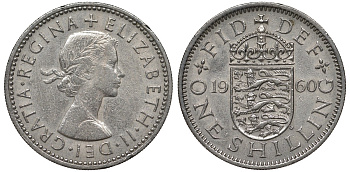 Великобритания 1 шиллинг 1960 Елизавета II (1952-2022), Английский герб KM 904, Spink 4147 медно-никель 4122-1041