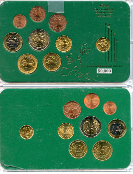 Литва евронабор из 9 монет 2014 включая 10 центов 1999, в пластике  биметалл  UNC  1181-4-15