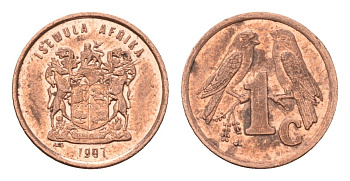 ЮАР 1 цент 1997 KM 170 сталь плакированная медью 4643-567
