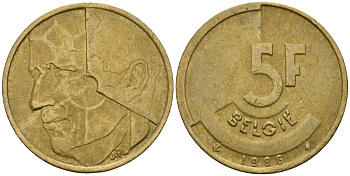 Бельгия 5 франков 1986 Belgie, Бодуэн I (1951-1993) KM 164 алюминиевая бронза 4601-227