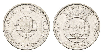 Португальский Тимор 3 эскудо 1958 год-тип KM 14 серебро 4669-813