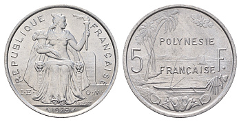 Французская Полинезия 5 франков 1975 KM 12 алюминий UNC 109-921
