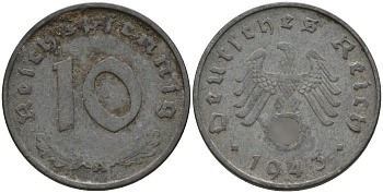 Германия 10 рейхспфеннигов 1943 A KM 101, J.371 цинк 4151-237