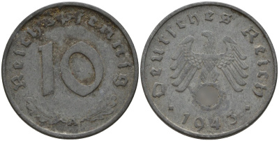 Германия 10 рейхспфеннигов 1943 A KM 101, J.371 цинк 4151-237