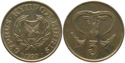 Кипр 5 центов 1990 KM 55.2 никель латунь 4158-552