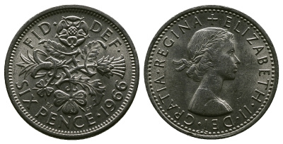 Великобритания 6 пенсов 1966 Елизавета II (1952-2022) KM 903, Spink 4149 медно-никель 4381-845