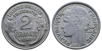 Франция 2 франка 1948 KM 886a.1 алюминий 261-722