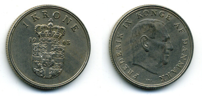 ДАНИЯ 1 КРОНА 1963 C; S, ФРЕДЕРИК IX (1947-1972) KM 851.1 медно-никель 56-423