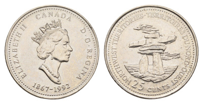 Канада 25 центов 1992 125 лет Конфедерации Канада - Северо-Западные территории KM 212 никель UNC 113-623