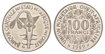 Западная Африка (BCEAO) 100 франков 1989 KM 4 никель 4656-926