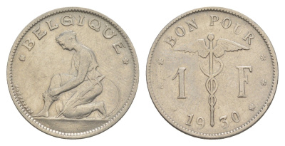 Бельгия 1 франк 1930 Belgique, Альберт I (1909-1934) KM 89 никель 4619-1032