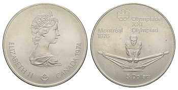 Канада 5 долларов 1974 XXI летние Олимпийские Игры, Монреаль 1976 - Гребля KM 91 серебро BU 413-4513