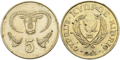 Кипр 5 центов 1983 голова быка KM 55.1 никель латунь 4141-914