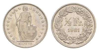 Швейцария 1/2 франка 1981 KM 23a медно-никель 4547-668