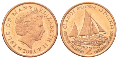 Остров Мэн 2 пенса 2002 KM 1037 сталь плакированная медью UNC 4624-343