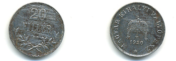 Венгрия 20 филлеров 1920 КВ, Карл I (1916-1918), редкий год KM 498 железо 93-427
