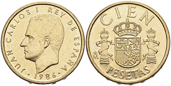 Испания 100 песет 1986 Хуан Карлос I (1975-2014) KM 826 алюминиевая бронза 4573-123