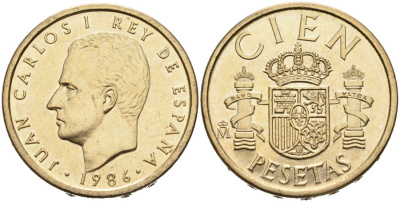 Испания 100 песет 1986 Хуан Карлос I (1975-2014) KM 826 алюминиевая бронза 4573-123