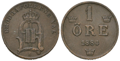 Швеция 1 эре 1884 Оскар II (1872-1907) KM 750 бронза 4611-328