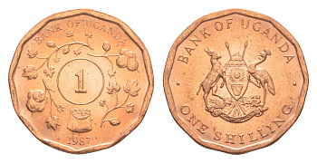 Уганда 1 шиллинг 1987 KM 27 сталь плакированная медью UNC 4613-222