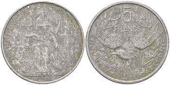 Французская Новая Каледония 5 франков 2009 птица кагу, (IEOM) KM 16, Schoen 12, Lec 81k алюминий 221-721