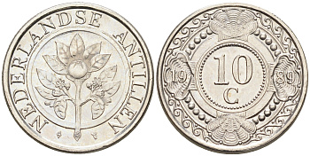 Нидерландские Антилы 10 центов 1989 Беатрикс (1980-2013) KM 34 никелированная сталь 4169-354