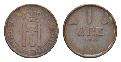 Норвегия 1 эре 1948 Хокон VII (1905-1957) KM 367 бронза 4632-1058