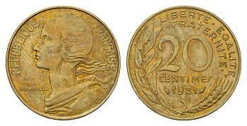 Франция 20 сантимов 1981 KM 929 алюминиевая бронза 186-134