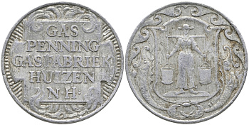 НИДЕРЛАНДЫ ЖЕТОН ND ХЁЙЗЕН ГАЗ ПФЕННИГ, ГАЗОВАЯ ФАБРИКА HUIZEN N.H., ДИАМЕТР 23,5 ММ. алюминий 65-1112