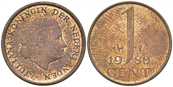 Нидерланды 1 цент 1980 Юлиана (1949-1980) KM 180 бронза 3309-611