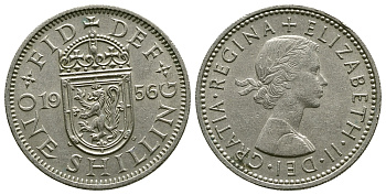 Великобритания 1 шиллинг 1956 Елизавета II (1952-2022), Шотландский герб KM 905, Spink 4148 медно-никель 4384-615