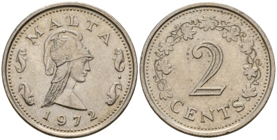 Мальта 2 цента 1972 Пентесилея, царица амазонок KM 9 медь цинк 4154-663