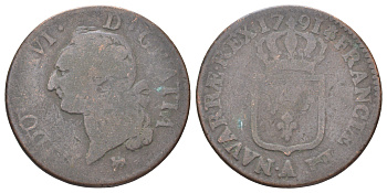 Франция 1 соль 1791 Людовик XVI (1774-1792) KM 578 медь 109-744