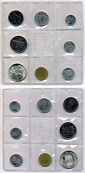 Сан-Марино годовой набор из 8 монет 1973 1, 2, 5, 10, 20, 50, 100 и 500 лир ребёнок держит голубя KM 22-29, в оригинальной пластиковой запайке серебро KM MS2 серебро UNC 3-4-5-22