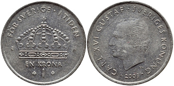 Швеция 1 крона 2003 Карл XVI Густав (1973- ) KM 894 медно-никель 4179-1244
