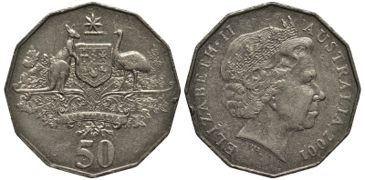 Австралия 50 центов 2001 100 лет Федерации Австралии KM 491.1 медно-никель 4536-125