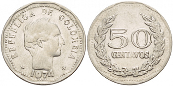 Колумбия 50 сентаво 1974 Симон Боливар KM 244.1 сталь плакированная никелем 4539-854