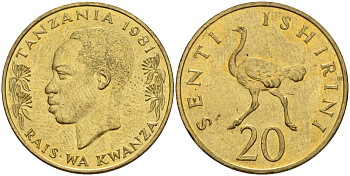 Танзания 20 центов 1981 KM 2 никель латунь UNC 93-424