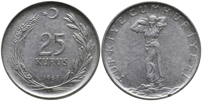 ТУРЦИЯ 25 КУРУШЕЙ 1968 KM 892.3 нержавеющая сталь 4541-613