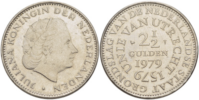 Нидерланды 2 1/2 гульдена 1979 400 лет Утрехтскому союзу, Юлиана (1949-1980) KM 197 никель 82-1235