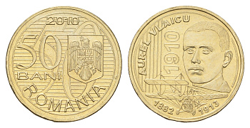 Румыния 50 бань (бани) 2010 100 лет первому полету Аурела Влайка KM 259 никель латунь UNC 4662-252