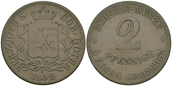 Саксен-Кобург и Гота 2 пфеннига 1852 F KM 110 медь 99-742